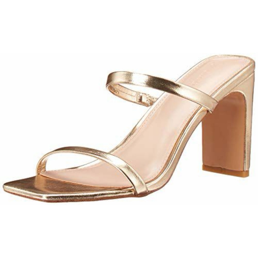 NWT THE DROP Women's Avery Square Toe Two Strap High Heeled Sandal Size 9 Gold